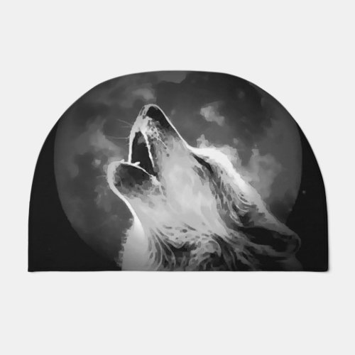 Black  White Howling Wolf  Moon Doormat