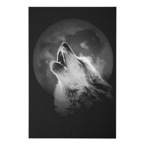 Black  White Howling Wolf  Moon Faux Canvas Print
