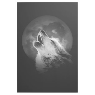 Black & White Howling Wolf & Moon Gallery Wrap