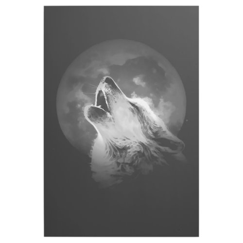 Black  White Howling Wolf  Moon Gallery Wrap
