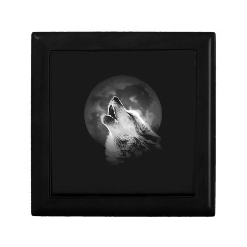 Black  White Howling Wolf  Moon Gift Box