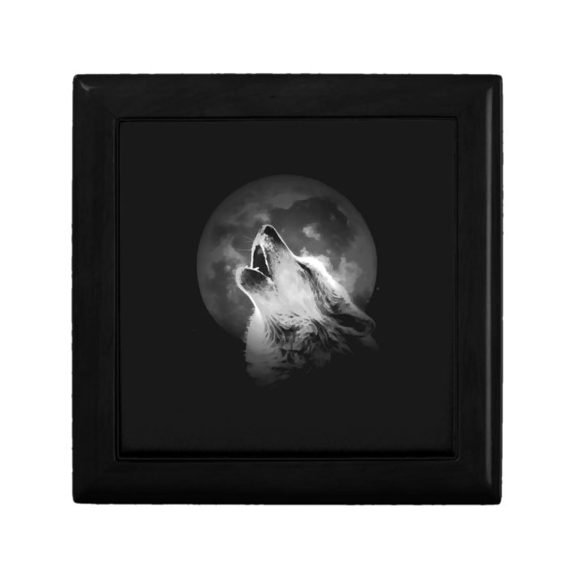 Black & White Howling Wolf & Moon Gift Box (Front)