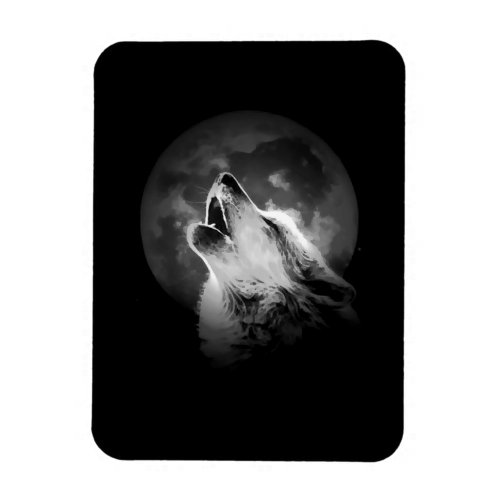 Black  White Howling Wolf  Moon Magnet