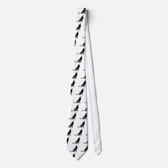 Black White Howling Wolf Neck Tie (Front)