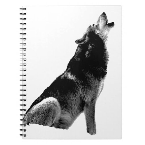 Black White Howling Wolf Notebook