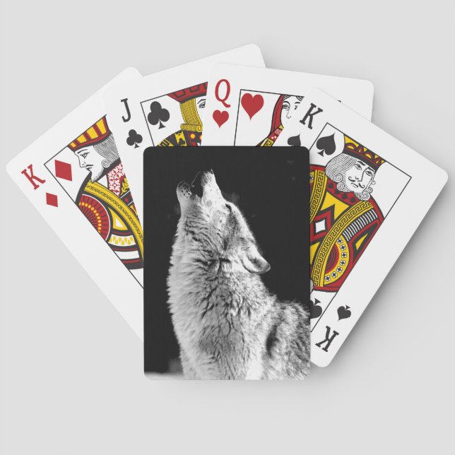 Black & White Howling Wolf Poker Cards (Back)