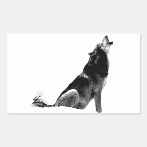 Black White Howling Wolf Rectangular Sticker