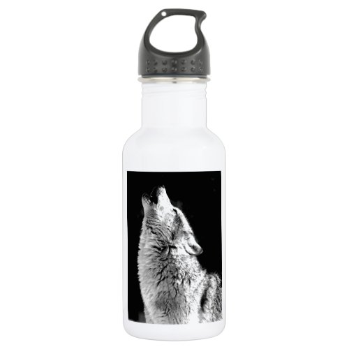 Black  White Howling Wolf Stainless Steel Water Bottle