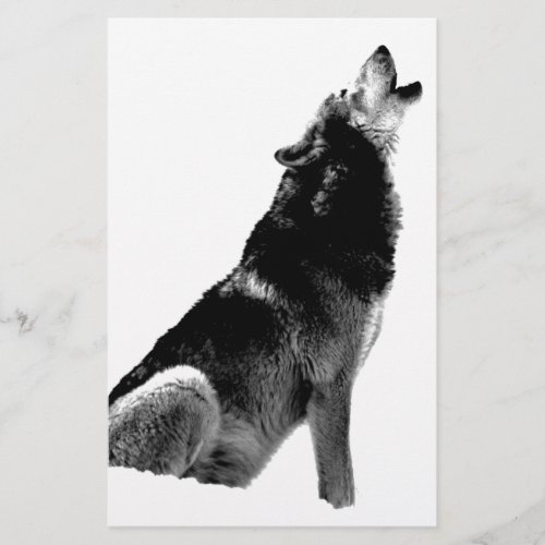 Black White Howling Wolf Stationery