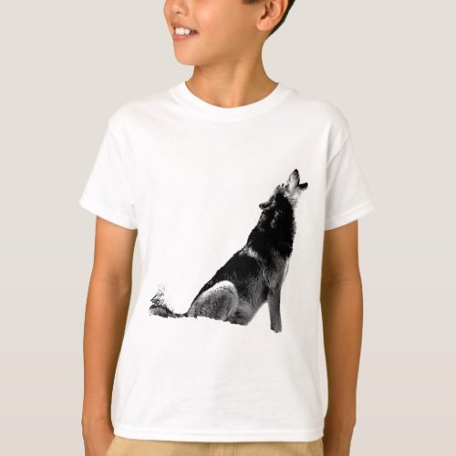Black White Howling Wolf T_Shirt