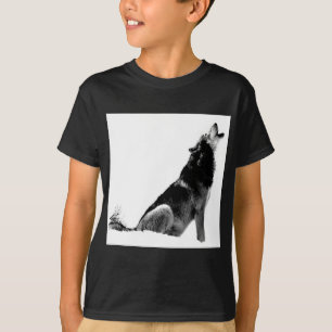 Black White Howling Wolf T-Shirt