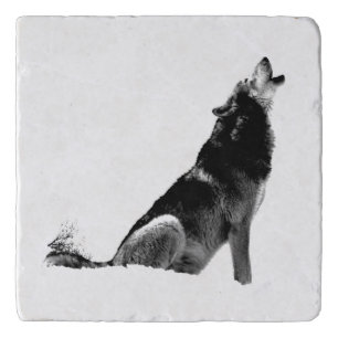 Black White Howling Wolf Trivet
