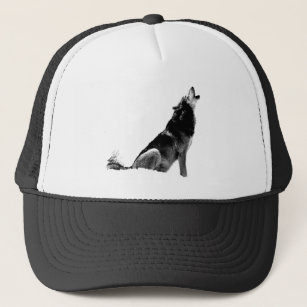 Black White Howling Wolf Trucker Hat