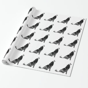 Black White Howling Wolf Wrapping Paper