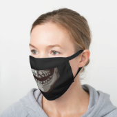 Black White Human Skull Face Mouth Teeth Skeleton Black Cotton Face Mask (Angled)