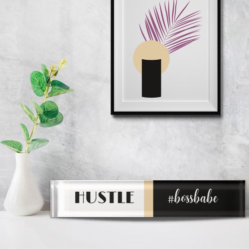 Black White Hustle Boss Babe Desk Name Plate