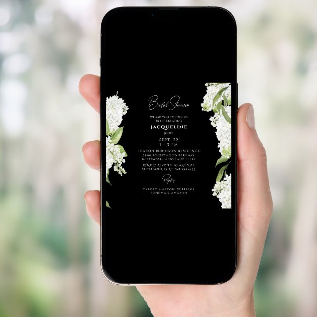 Black White Hydrangea Square Bridal Shower Invitation (Front Digital)