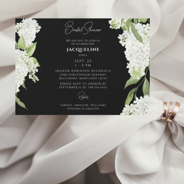 Black White Hydrangeas Bridal Shower II Invitation (Creator Uploaded)