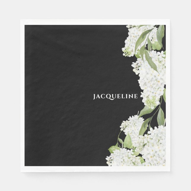 Black White Hydrangeas Bridal Shower II Napkins (Front)