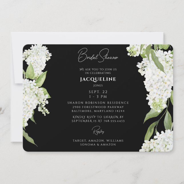 Black White Hydrangeas Bridal Shower  Invitation (Front)