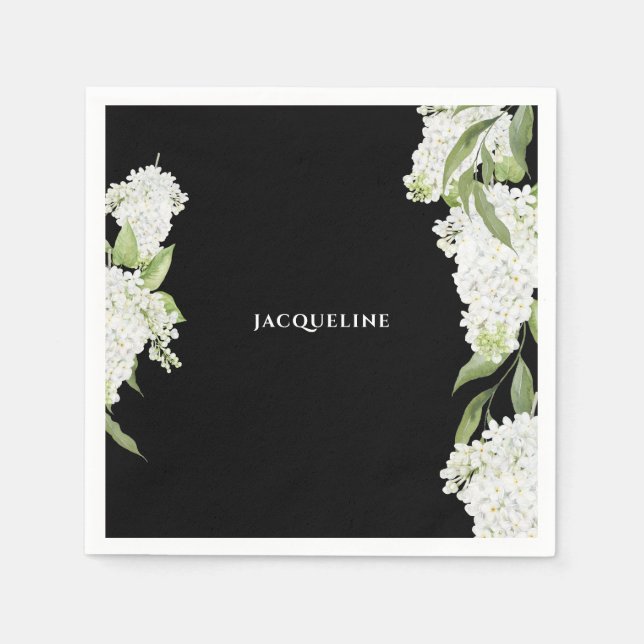 Black White Hydrangeas Bridal Shower  Napkins (Front)