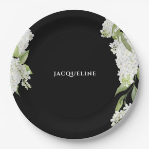 Black White Hydrangeas Bridal Shower  Paper Plates