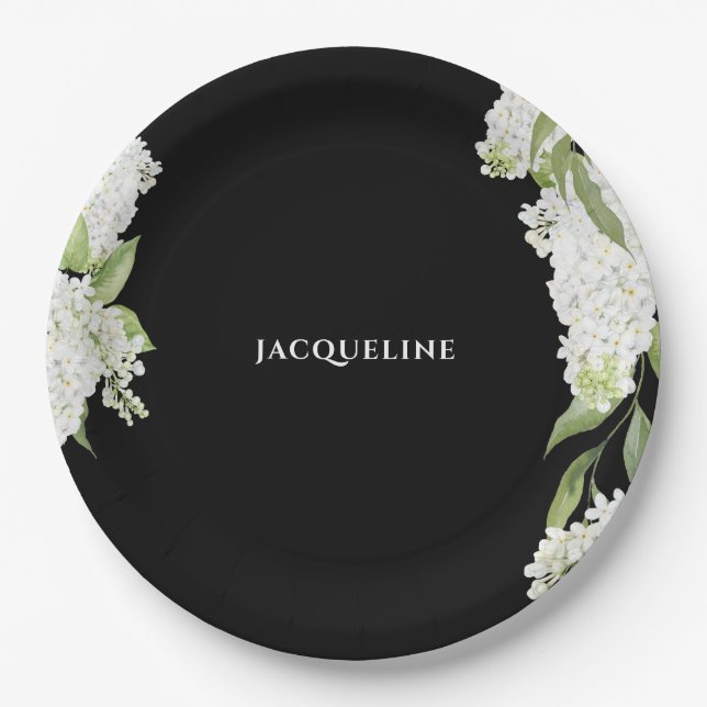 Black White Hydrangeas Bridal Shower  Paper Plates (Front)