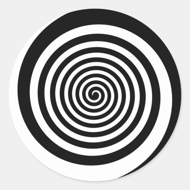 Black & White Hypnotic Spiral Classic Round Sticker (Front)