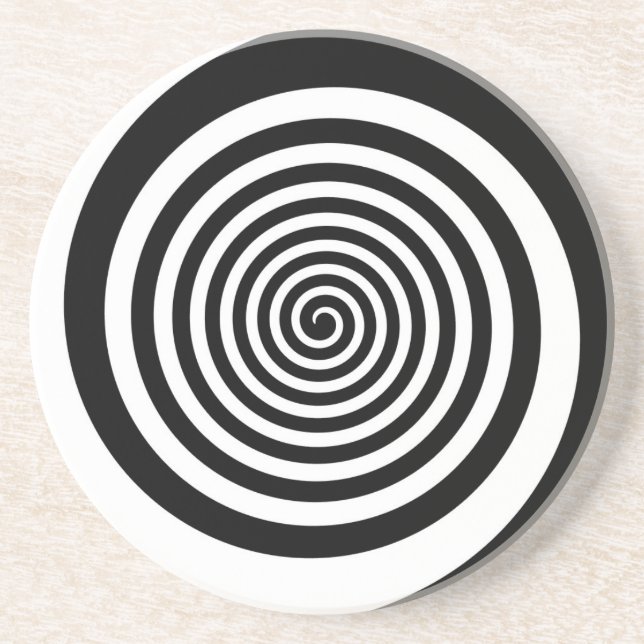 Black & White Hypnotic Spiral Drink Coaster (Front)