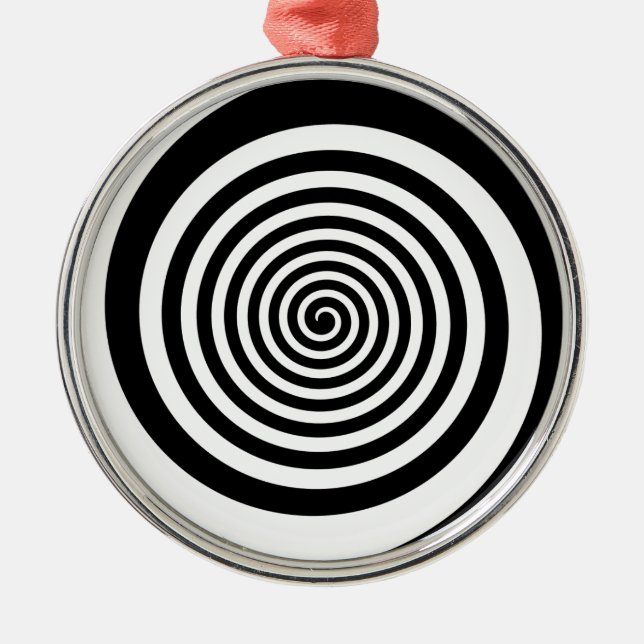 Black & White Hypnotic Spiral Metal Ornament (Front)