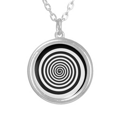 Black  White Hypnotic Spiral Silver Plated Necklace