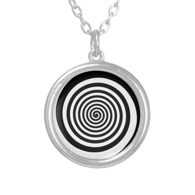Black & White Hypnotic Spiral Silver Plated Necklace (Front)