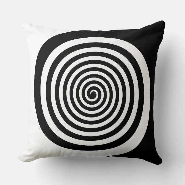 Black & White Hypnotic Spiral Throw Pillow (Front)
