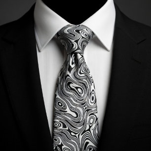 Black & White Hypnotic Swirl Neck Tie