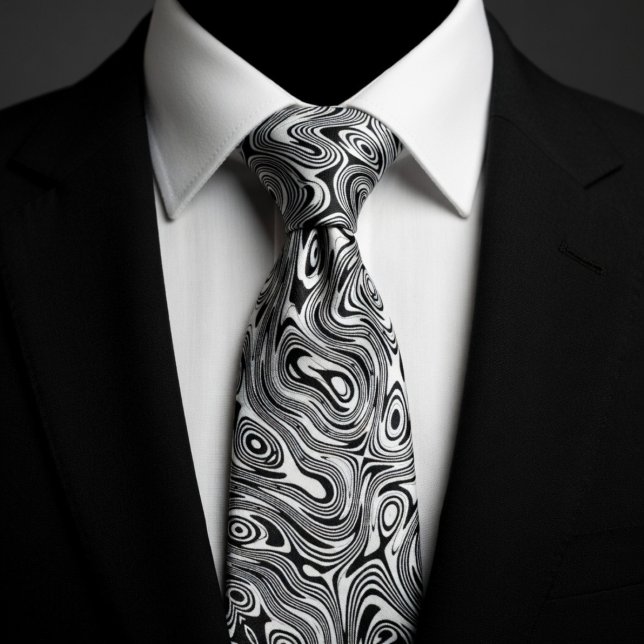 Black & White Hypnotic Swirl  Neck Tie (Creator Uploaded)