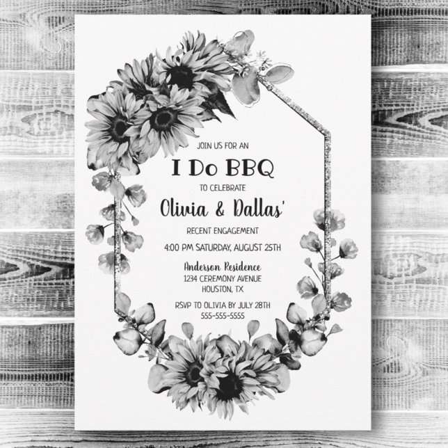 Black White I Do BBQ Sunflower Engagement Party Invitation (Creator Uploaded)
