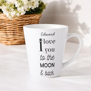 Black White I love you to the moon Typography Latte Mug
