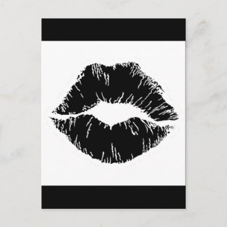BLACK WHITE ICON KISS LIPS SMILE WOMEN MAKEUP POSTCARD