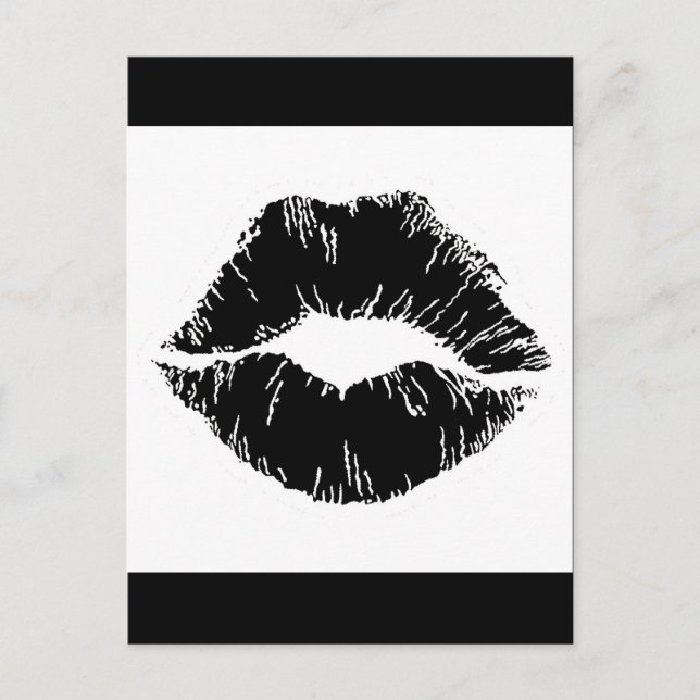 BLACK WHITE ICON KISS LIPS SMILE WOMEN MAKEUP POSTCARD (Front)