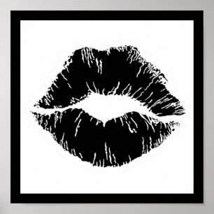 BLACK WHITE ICON KISS LIPS SMILE WOMEN MAKEUP POSTER