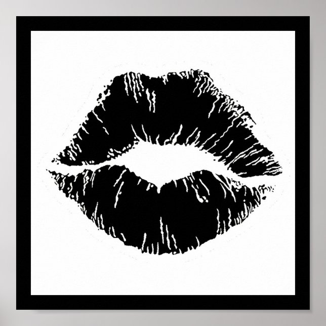 BLACK WHITE ICON KISS LIPS SMILE WOMEN MAKEUP POSTER (Front)