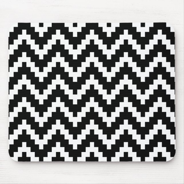 Black & White Ika Zigzag Geometric Pattern Mouse Pad (Front)