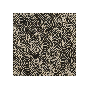 Black White Ikat Overlap Circles Geometric Pattern Wood Wall Art