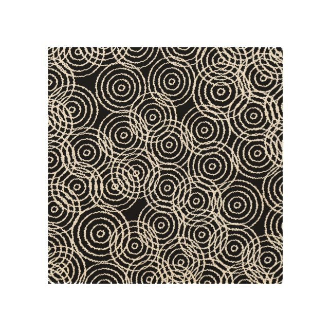 Black White Ikat Overlap Circles Geometric Pattern Wood Wall Art (Front)