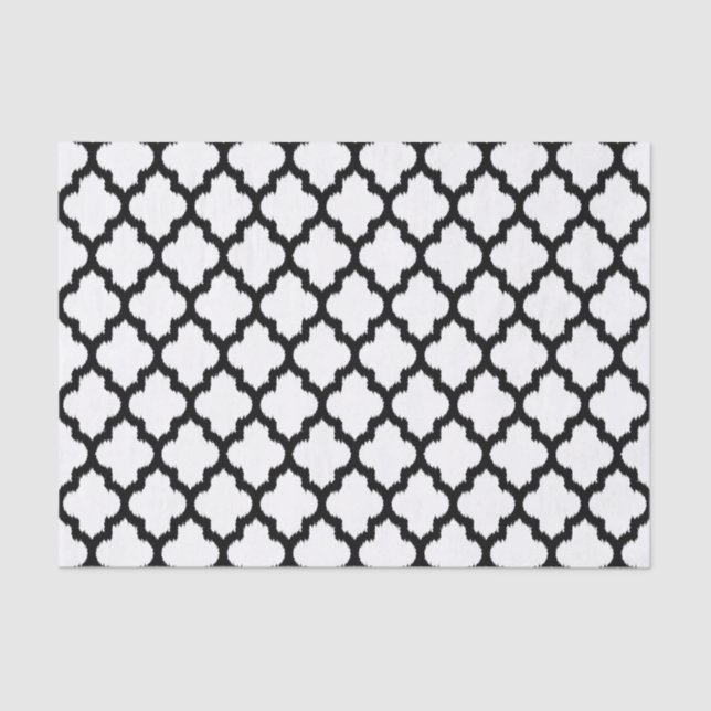 Black & White Ikat Quatrefoil Geometric Pattern Tissue Paper (Front)