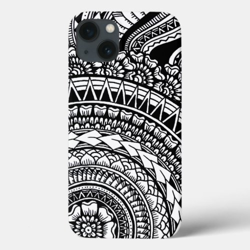 Black  White Ikat Tribal Patter Geometric Mandala iPhone 13 Case