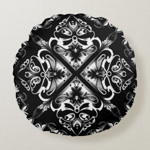 Black white illusion round pillow