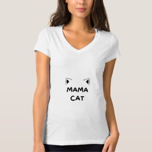 Black White Illustrated Mama Cat T_Shirt