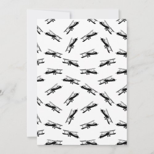 Black  White Illustrated Vintage Airplane Pattern Holiday Card