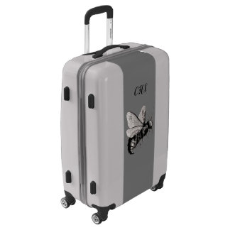 Black White Illustration Gothic Bee Skull on Wings Luggage
